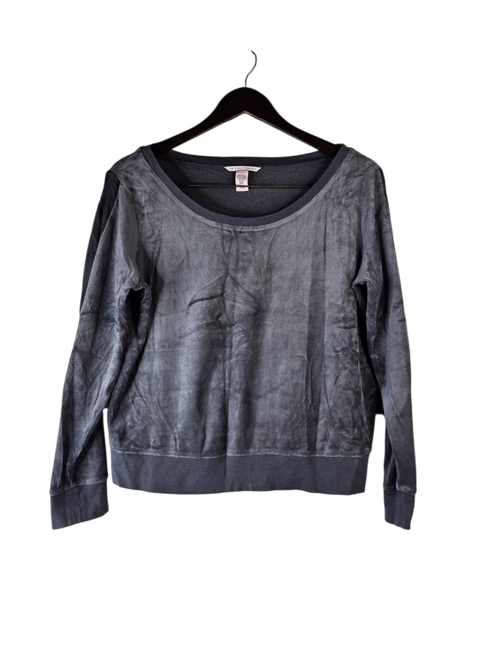 Victorias Secret Womens XS Charcoal Grey Plush Velour Long Sleeve Sweatshirt